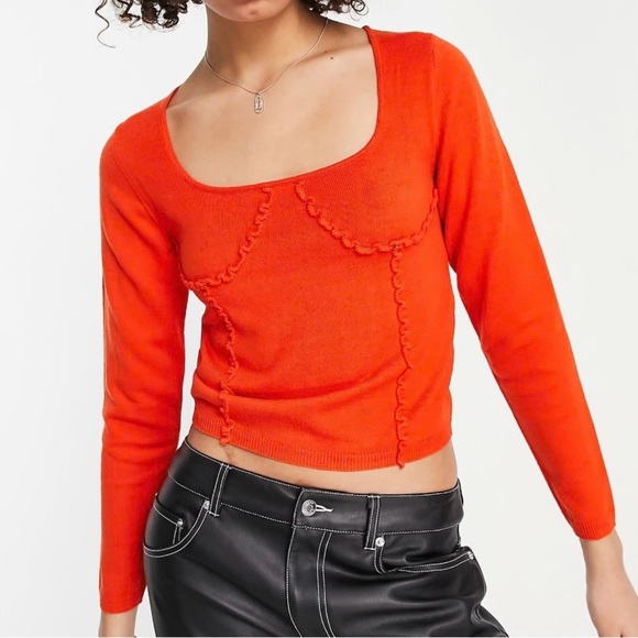 NWT ASOS Design Knit Ruffle corset lightweight sweater in coral. Women’s 12. - Picture 1 of 8